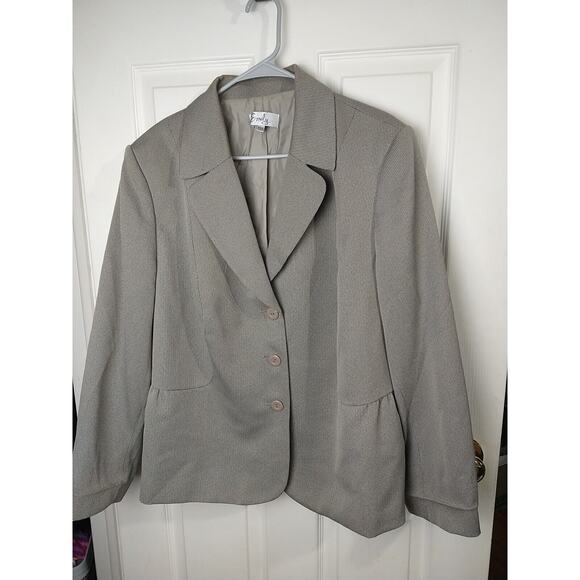 Emily Woman 20W Blazer Professional Brown Herringbone Design Three Button Close - Picture 1 of 9
